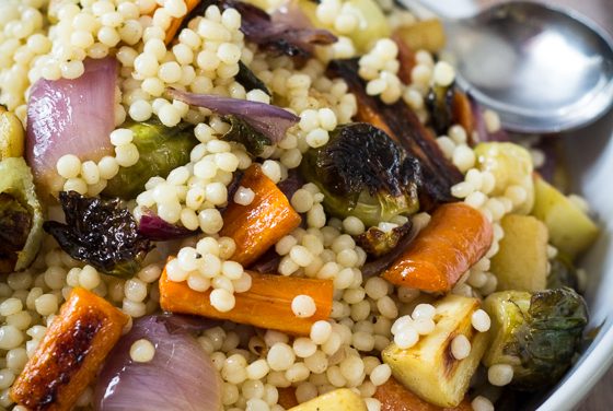 Warm Israeli Couscous Salad with Fennel Roasted Fall Vegetables