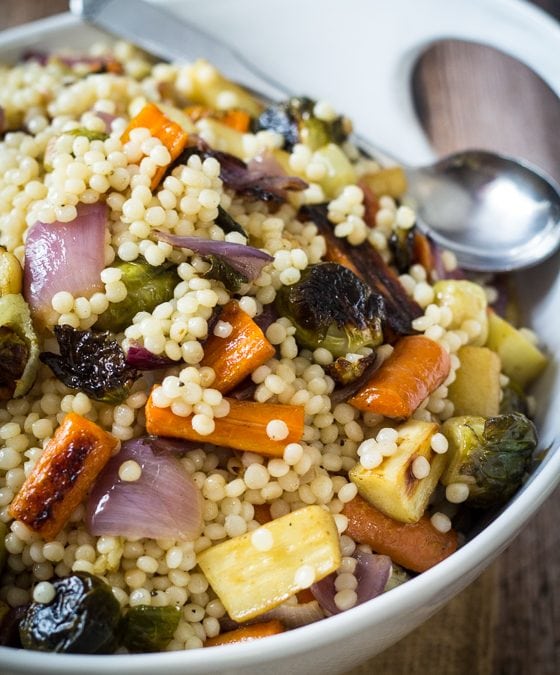 Warm Israeli Couscous Salad with Fennel Roasted Fall Vegetables