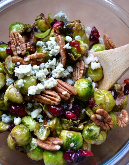 Pan Seared Brussles with Cranberries & Pecans